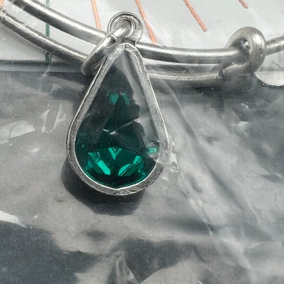 Alex and Ani Bracelet Swarovski Teardrop Emerald Crystal Charm Bangle - Picture 2 of 5